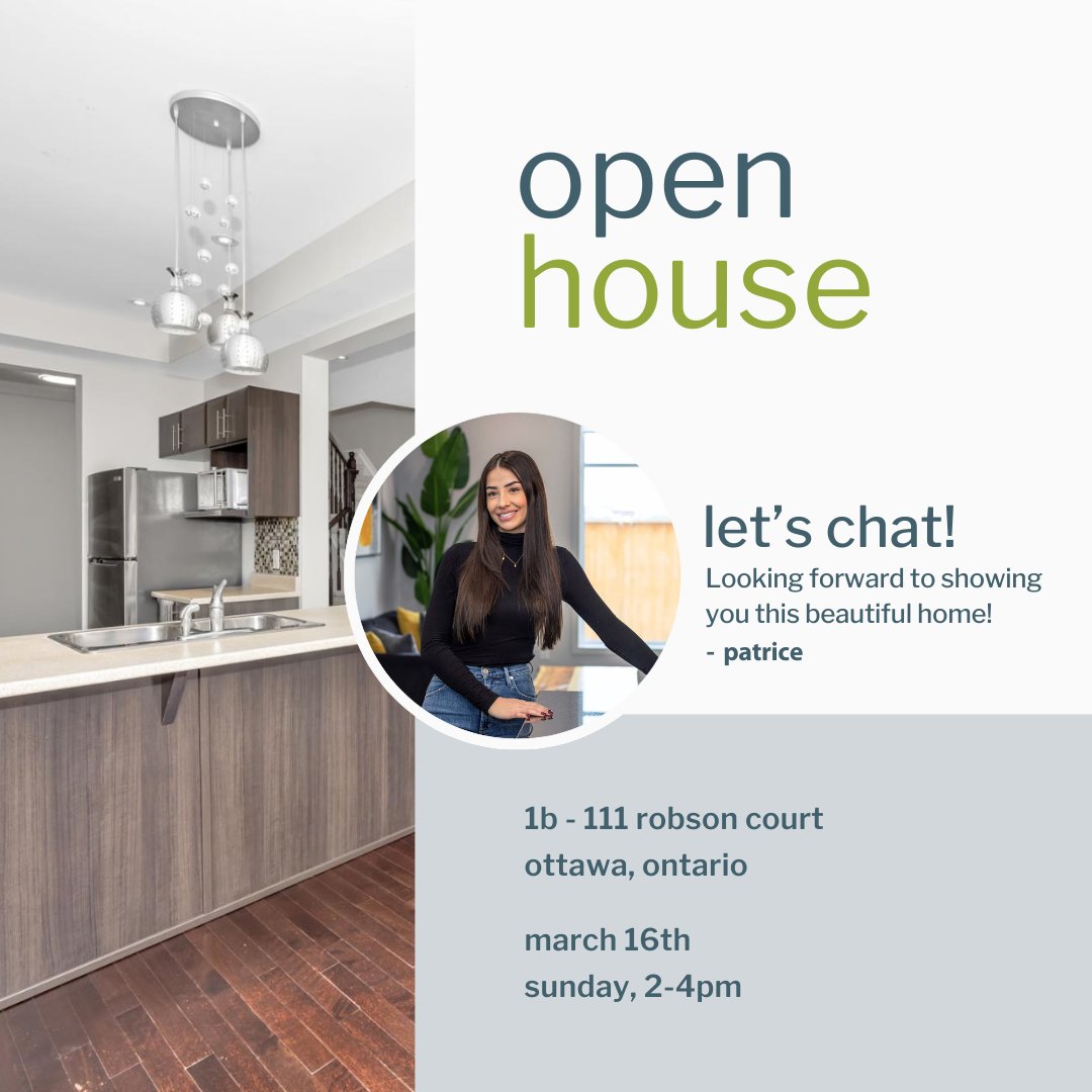 Open House This Sunday!
Join us for an Open House at 1B - 111 Robson Court, Kanata Lakes!
Sunday, March 16 from 2:00 - 4:00 PM
2 Bedrooms | 2 Bathrooms
 Beautifully maintained unit in a prime location
🌳 Nestled in the heart of Kanata Lakes 
🚗 Close to parks, shops, and transit