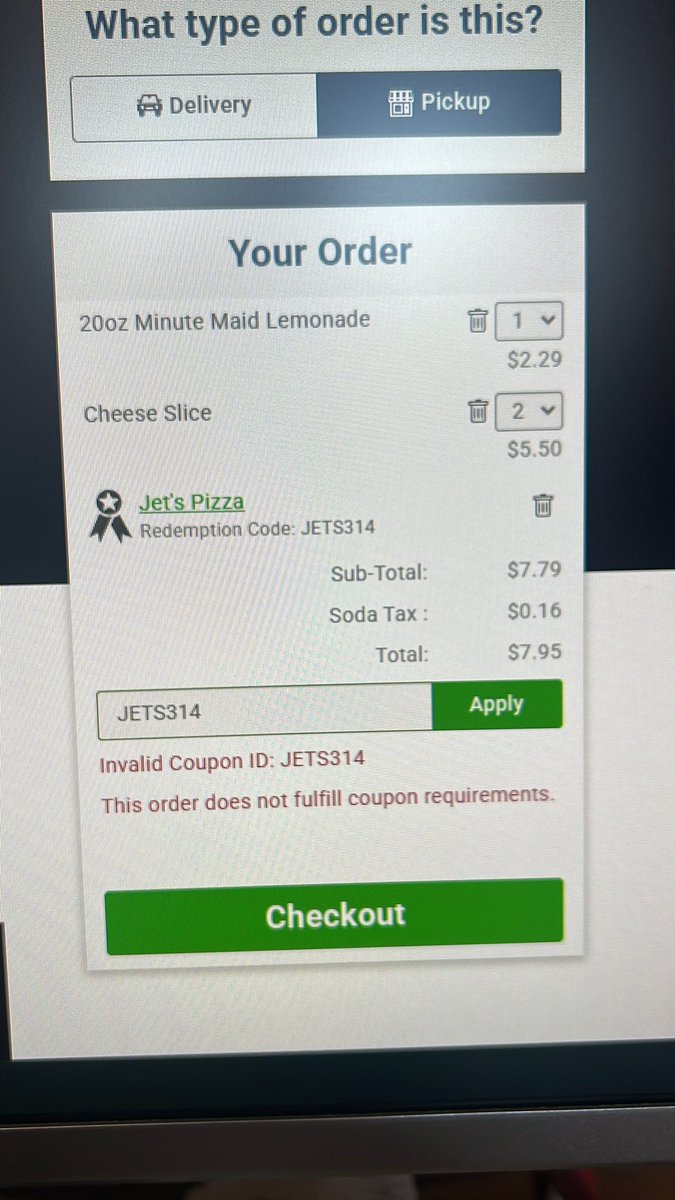 B_MAN78's tweet photo. Tell me what I am doing wrong @JetsPizza? https://t.co/2UxG52CaQG
