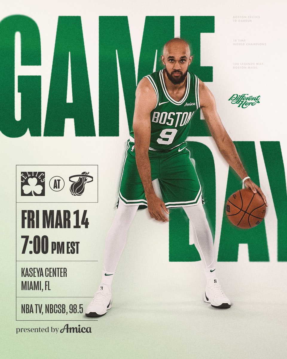 celtics's tweet image. TONIGHT ☘️ Celtics at @MiamiHEAT 
 
⏰ 7:00 PM
📺 @NBATV &amp;amp; @NBCSBoston 
🎙️ @985TheSportsHub 
 
#DifferentHere