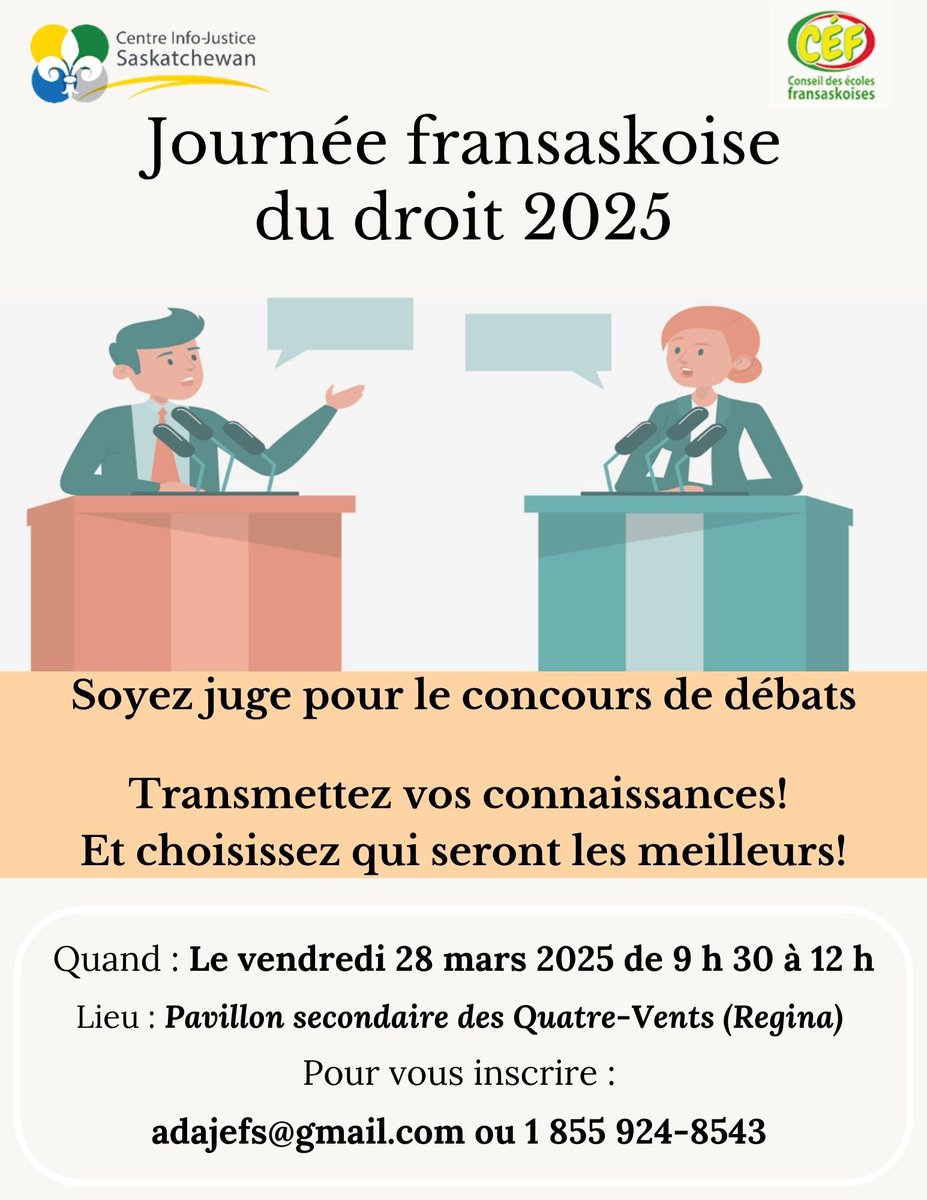 AJEFS1's tweet photo. Recherche juges pour le Concours de débats!

Inscrivez-vous par courriel, téléphone ou en ligne:
https://t.co/1yJVr1jEFN https://t.co/peUUypoAdD