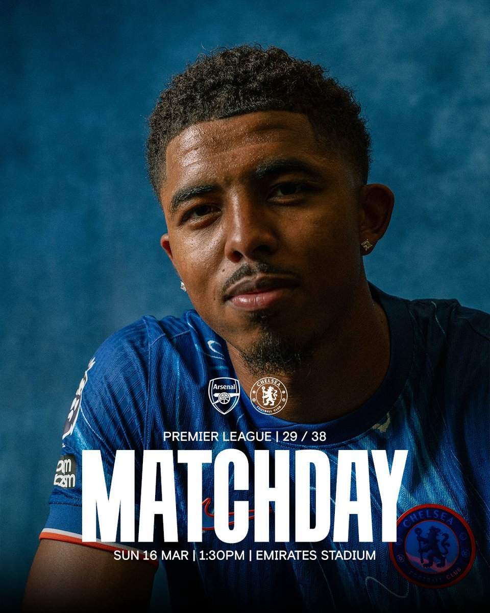 ChelseaFC's tweet photo. MATCHDAY! It's Arsenal 🆚 Chelsea in the #PL. ✊

#CFC | #ARSCHE https://t.co/A4kwCI71UP