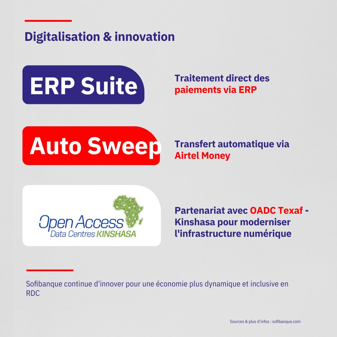 🚀 La Sofibanque, un moteur de croissance pour l’#économie de la RDC
En tant qu’acteur clé du secteur bancaire en #RDC, la Sofibanque s’engage à accompagner la croissance économique en soutenant les entreprises et entrepreneurs à chaque étape de leur développement.
#développement