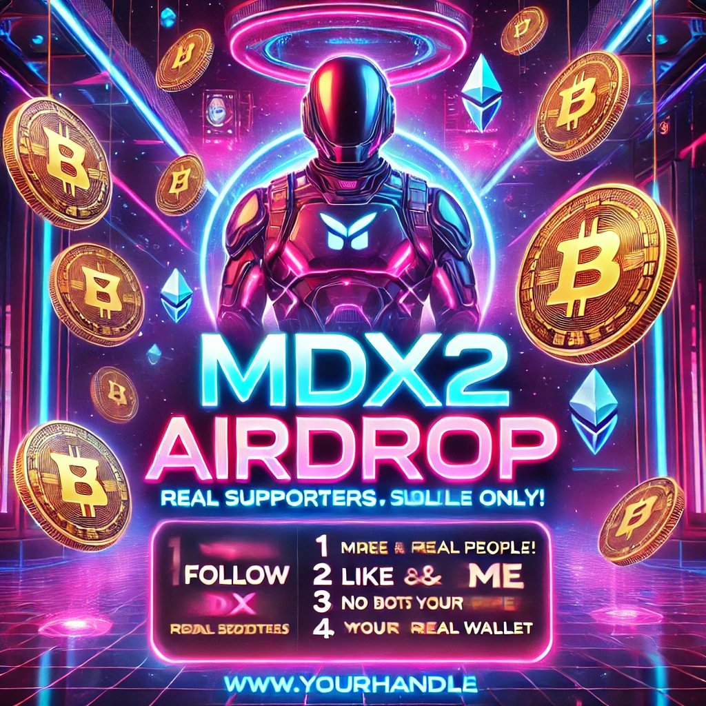 MDX2coin's tweet photo. 🚀 MDX2 Airdrop – No Bots! 🚀

Want free MDX2? Here’s how:
1️⃣ Follow @MDX2coin 
2️⃣ Like &amp; Retweet
3️⃣ Comment why you're interested
4️⃣ DM me your Solana wallet

Airdrop in waves – Bots ignored!

#MDX2 #CryptoAirdrop #Solana https://t.co/5vzFHBzlmz