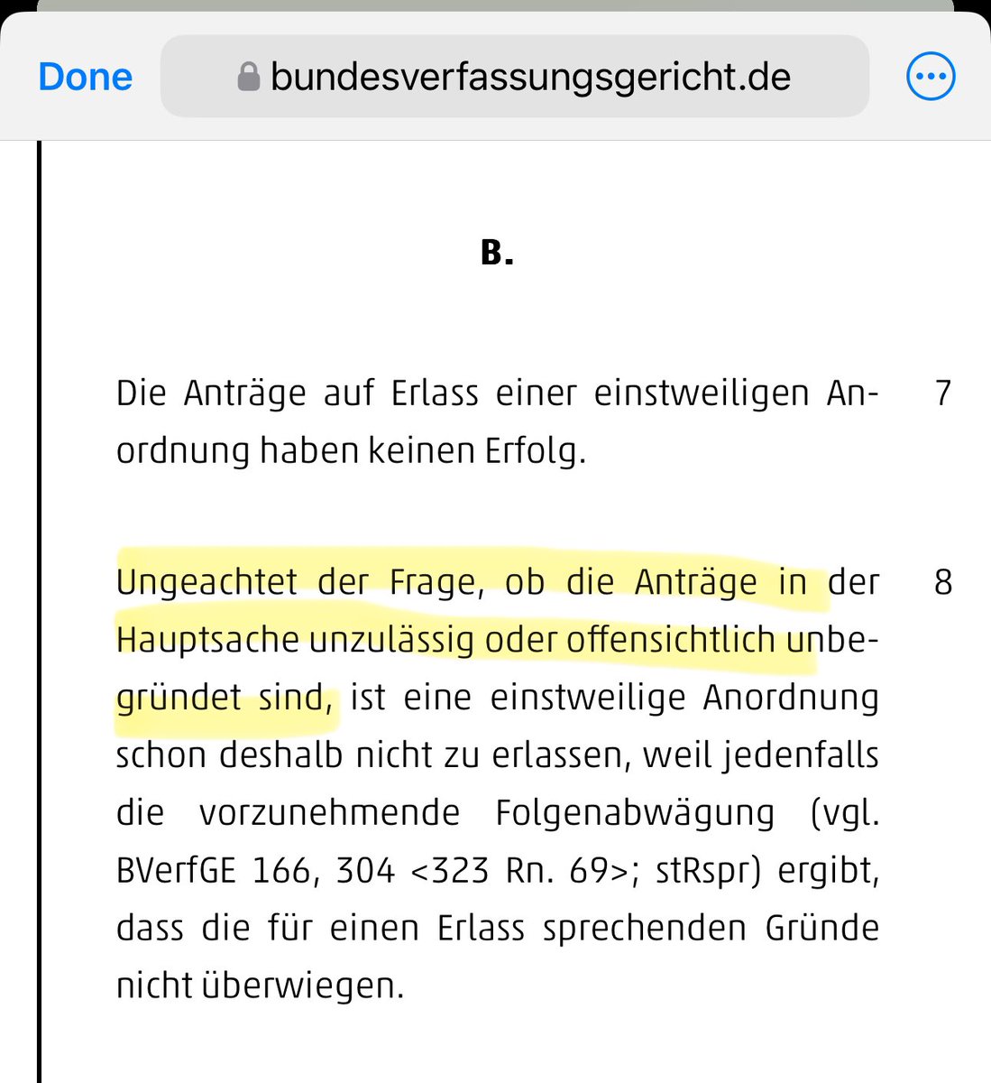 Nicht überraschend, aber enttäuschend. 
Den Antrag nur aufgrund von Folgenabwägung abzulehnen, ohne etwas zur Sache zu sagen, ist schon sehr mutlos.
