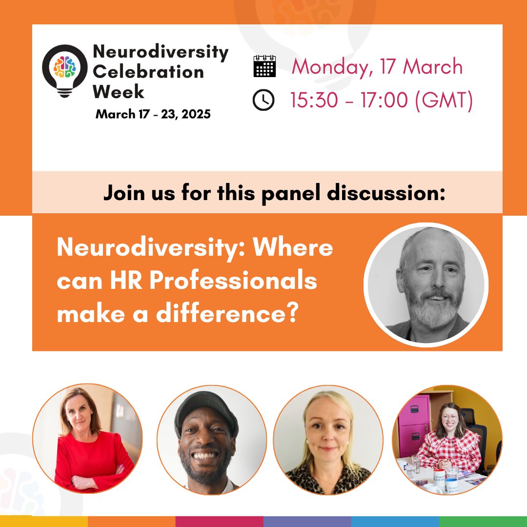 Join us for this panel discussion 🌟Neurodiversity: Where can HR Professionals Make a Difference?🌟 Sign up for free at eu1.hubs.ly/H0hxtmG0

#NeurodiversityCelebrationWeek #NeurodiversityWeek #NCW #Neurodiversity #HR #WorkplaceInclusion