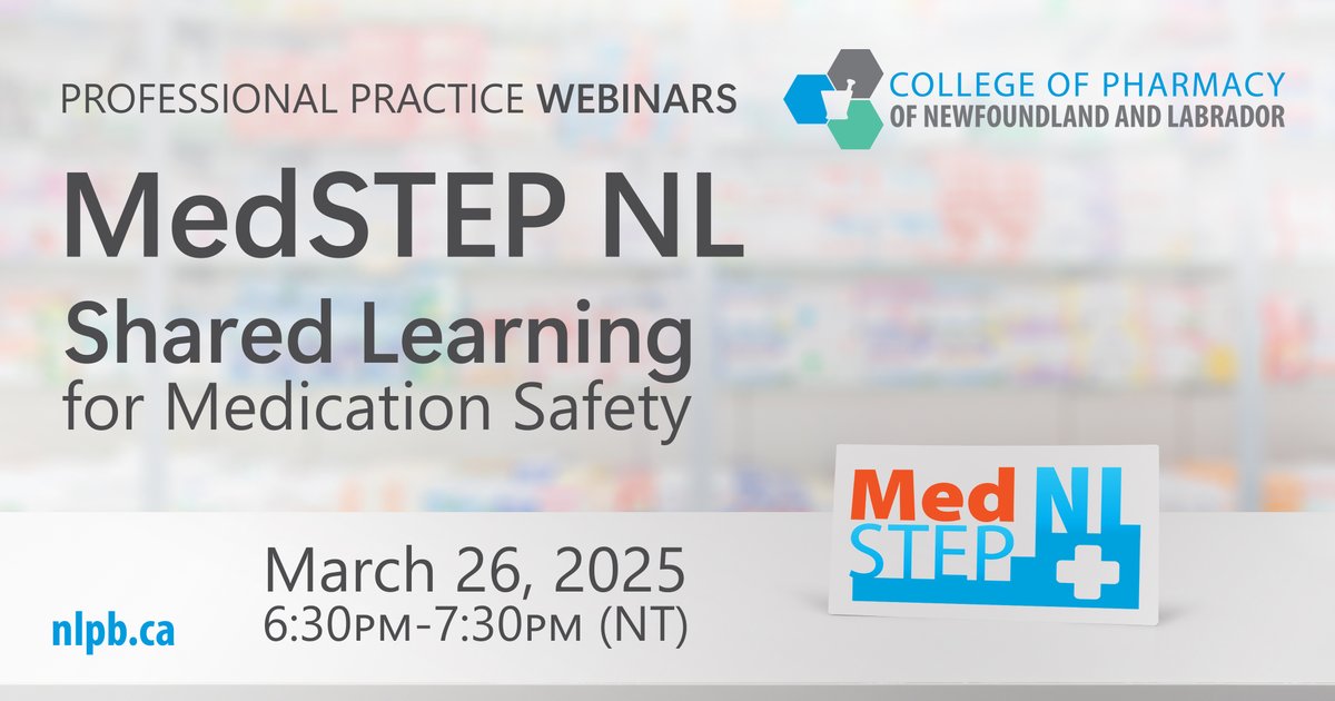 Join CPNL for a free webinar, MedSTEP NL: Shared Learning for Medication Safety on Wed, Mar. 26, 6:30-7:30pm: events.teams.microsoft.com/event/ff06d150…

Learn about NL's first summary report NIDR as well as strategies and recommendations for effective medication safety.