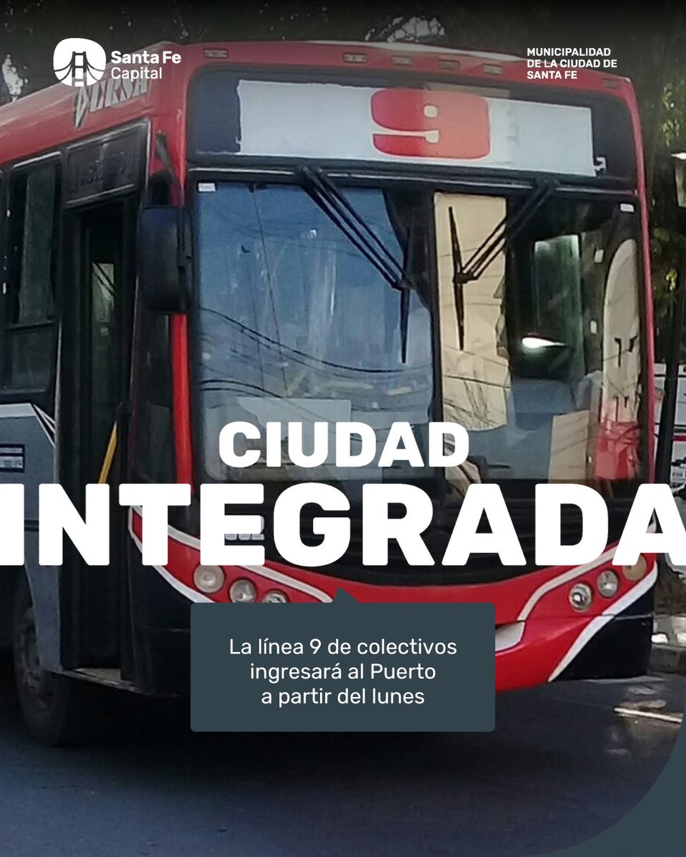 _SantaFeCapital's tweet image. #Transporte 🚍La línea 9 ingresará al Puerto a partir del lunes.
🚍De su trayecto habitual por calle Mendoza, continua por Rivadavia, Tucumán, Av. 27 de Febrero, Francisco Miguens, Fryda Schultz de Mantovani, Elizabet Guillamón de Agnellini, Av. Alem, Alberdi, Av.Alem, y Belgrano