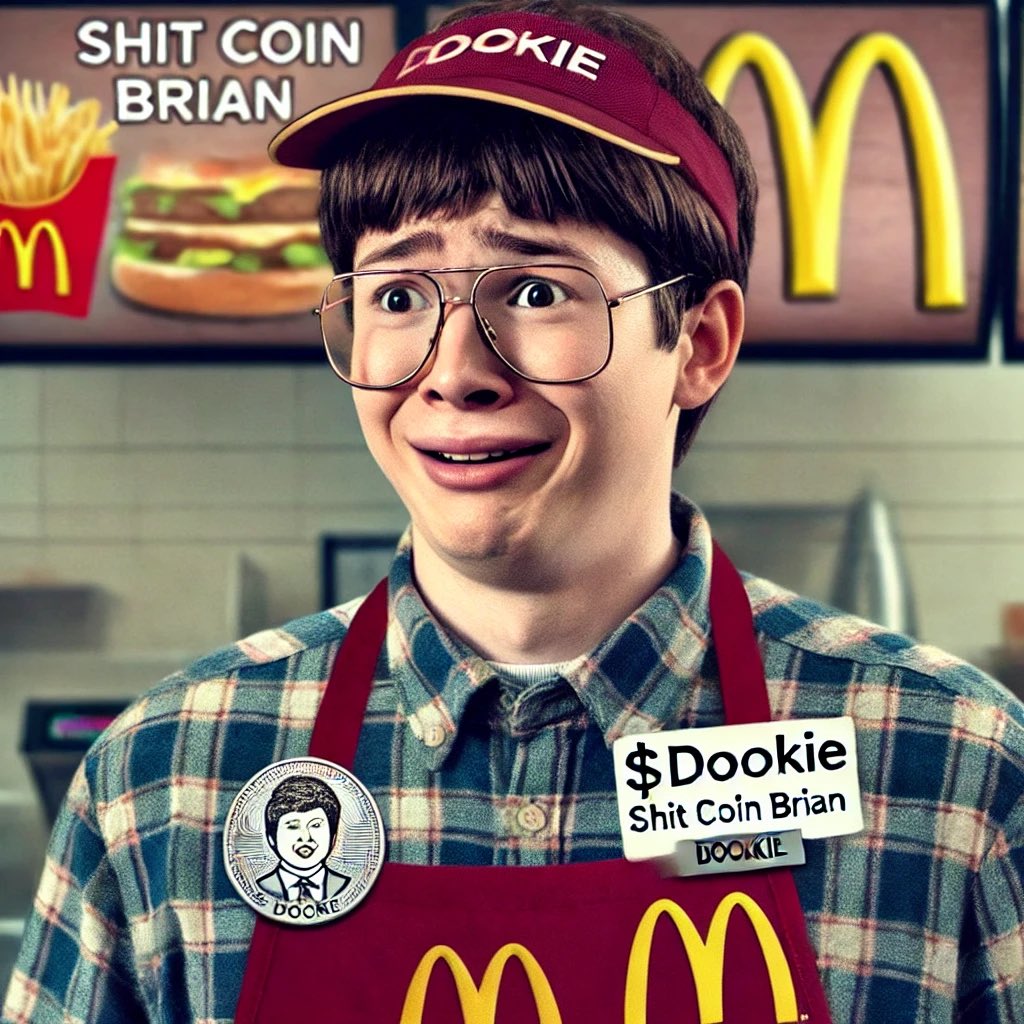 dookiemaker420's tweet photo. @blknoiz06 Sir, your total is 0.000069 $DOOKIE.” 💩😂🍔

Shit Coin Brian fumbled the 1000x, so now he’s flipping Dookie Burgers at McDonald’s. Will he make it back, or is this his final form?

Drop a 💩🚀 if you’re still sending it!

#DOOKIE #ShitCoinBrian #CryptoDegen #McDookie https://t.co/oXaD4513uo