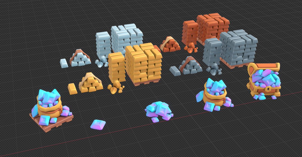 KayLousberg's tweet image. Working on more game assets!
This pack will contain a bunch of resources, in multiple stages. I'm done with metals, gems, and food, lots more to go! :)
#gamedev #indiedev #blender3d