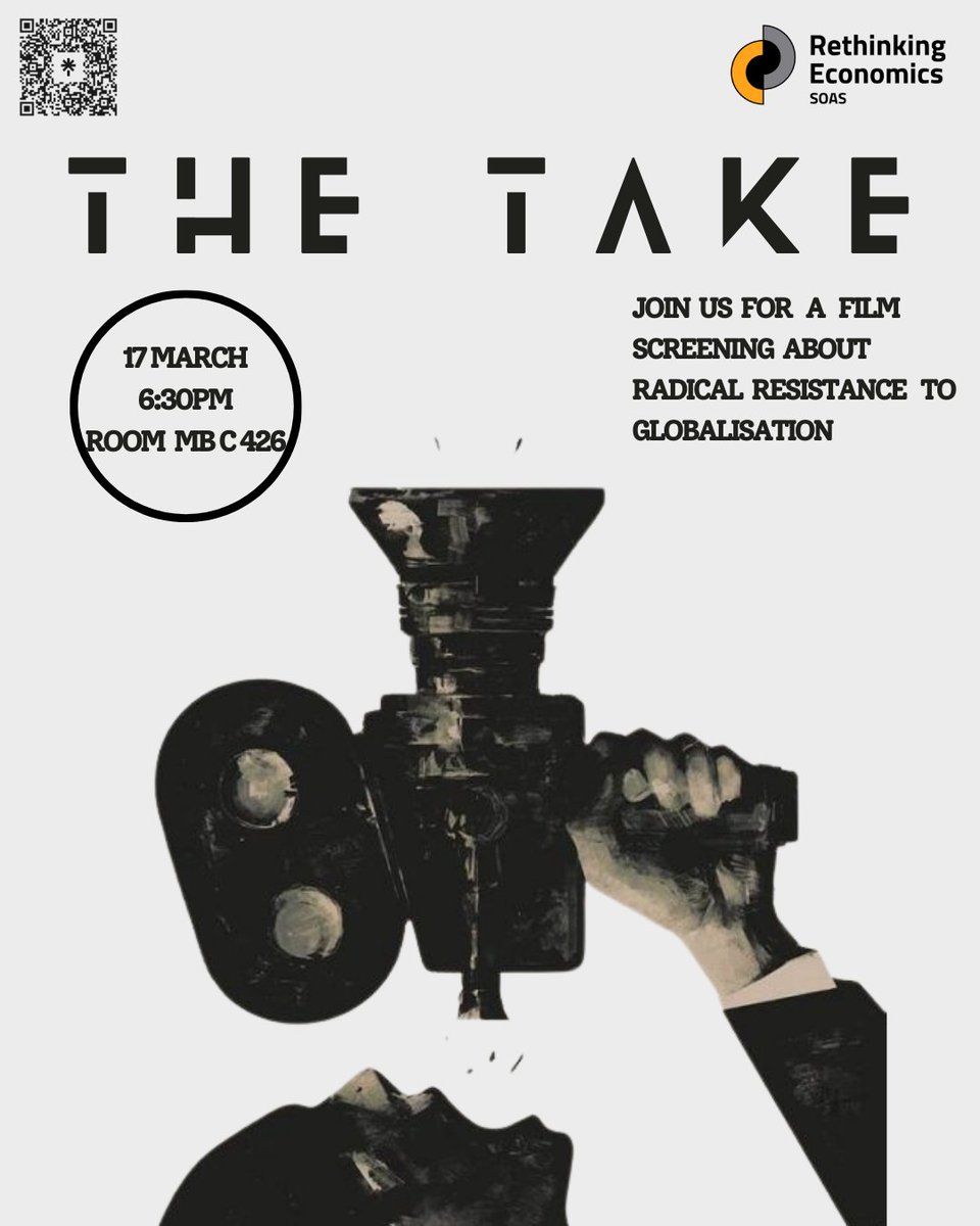 FILM SCREENING: The Take by Avi Lewis &amp; Naomi Klein
Join us for the screening and discussion afterwards!

17 March
6:30
📍 Main building room C426

In a form of resistance to globalisation by everyday people, Argentinian workers reclaim the abandoned factory they used to work in.