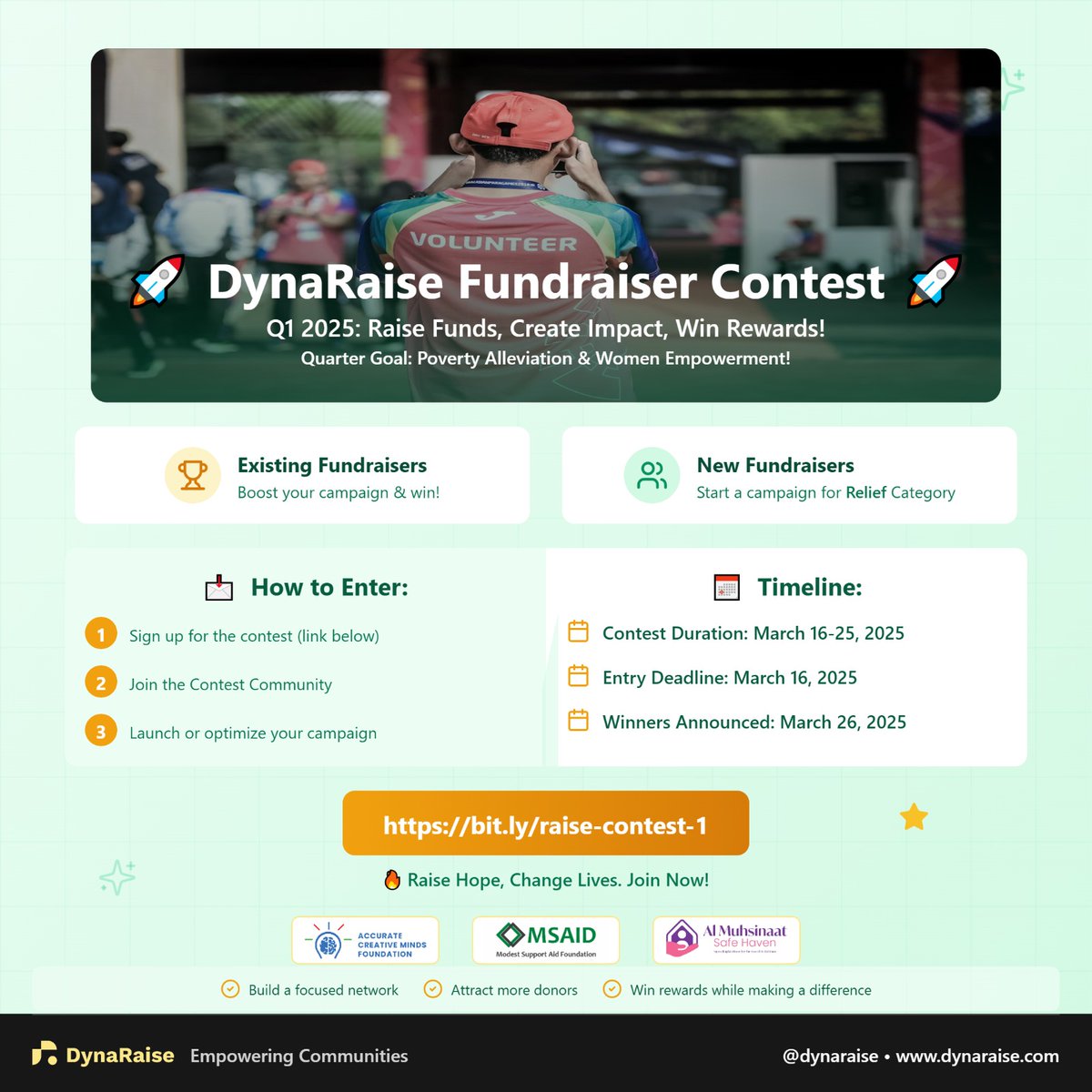 dynaraise's tweet photo. 🚀 DynaRaise Fundraiser Contest: Create Change, Win Rewards! 🥳

Do you have the network to make a real impact, and don't mind earning exciting rewards? 🎯 Join the Fundraiser Contest and be a force for Poverty Alleviation &amp; Women Empowerment in 2025!

Link in comments 👇 https://t.co/CszpdEKsqD
