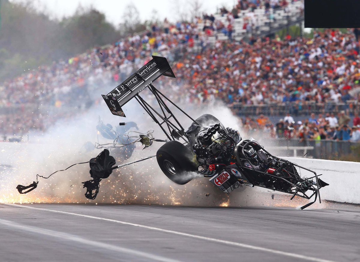 rebilasphoto's tweet photo. 10 years ago today I shot the wildest crash that I’ll ever shoot when #NHRA top fuel driver Larry Dixons dragster snapped in half at over 320mph at @GvilleDragRaces Still can’t believe I shot these photos! 🤯

📸 @rebilasphoto https://t.co/KZ3Cx9nX0V