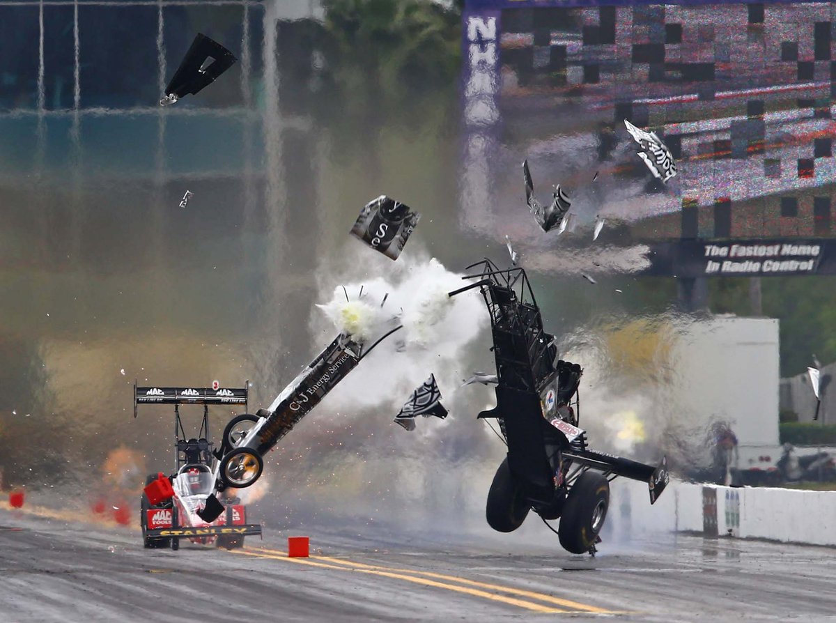 rebilasphoto's tweet photo. 10 years ago today I shot the wildest crash that I’ll ever shoot when #NHRA top fuel driver Larry Dixons dragster snapped in half at over 320mph at @GvilleDragRaces Still can’t believe I shot these photos! 🤯

📸 @rebilasphoto https://t.co/KZ3Cx9nX0V