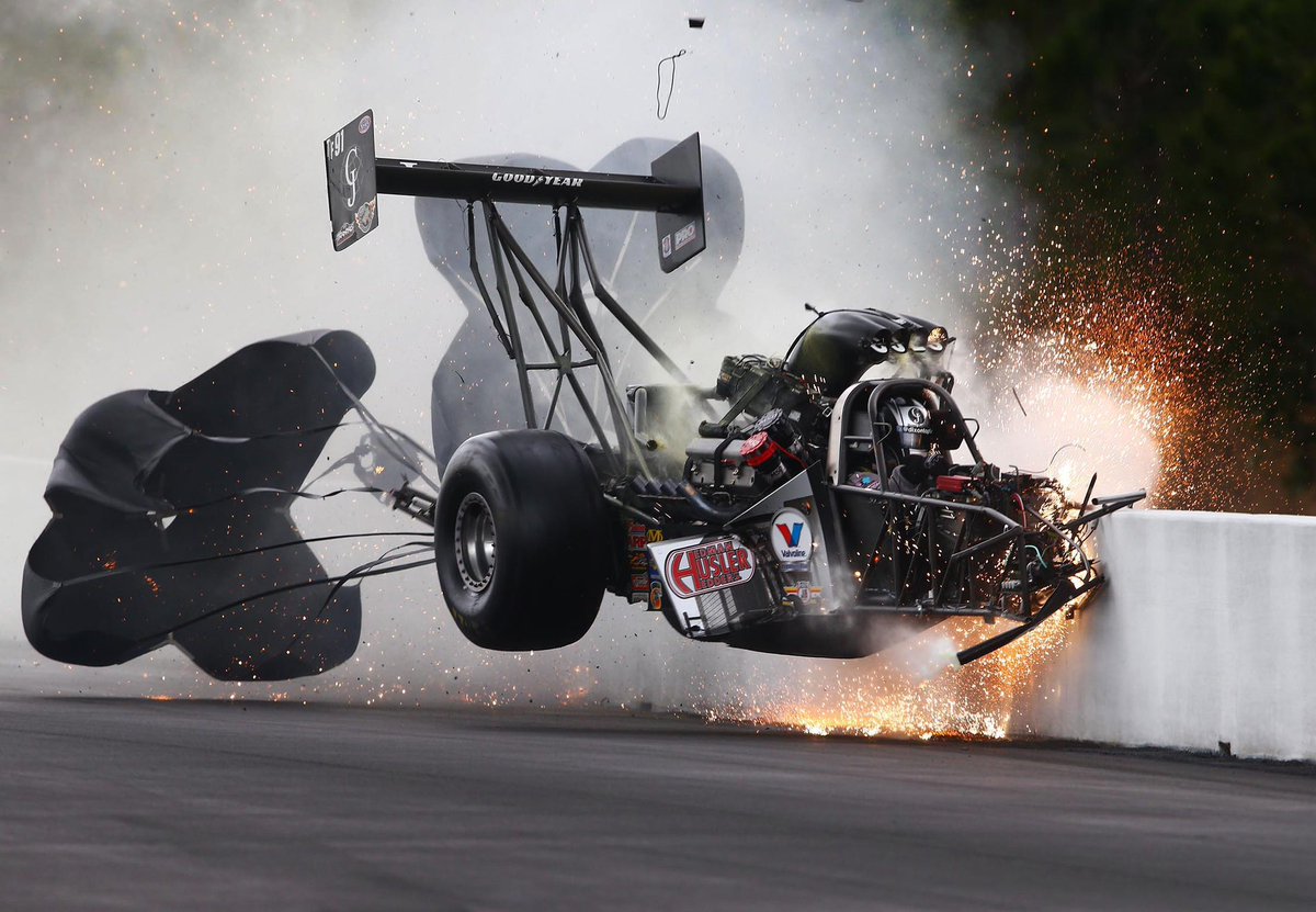 10 years ago today I shot the wildest crash that I’ll ever shoot when #NHRA top fuel driver Larry Dixons dragster snapped in half at over 320mph at <a href="/GvilleDragRaces/">Gainesville Raceway</a> Still can’t believe I shot these photos! 🤯

📸 <a href="/rebilasphoto/">Mark J. Rebilas</a>