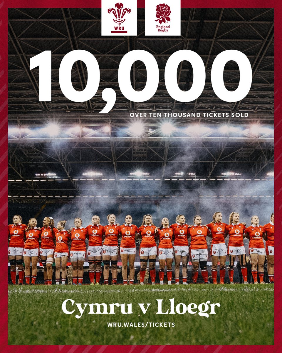 🏴󠁧󠁢󠁷󠁬󠁳󠁿 𝙀𝙞 𝙃𝙖𝙣𝙚𝙨 𝙃𝙞 – 𝙋𝙚𝙣𝙣𝙤𝙙 𝙉𝙚𝙬𝙮𝙙𝙙 ❤️

Over 10,000 tickets sold as we host <a href="/RedRosesRugby/">Red Roses</a> in the 2025 <a href="/Womens6Nations/">Guinness Women's Six Nations</a> in just two weeks time 👏💪

Be a part of history 🙌👇

🎟 eticketing.co.uk/principalityst…

#GuinnessW6N