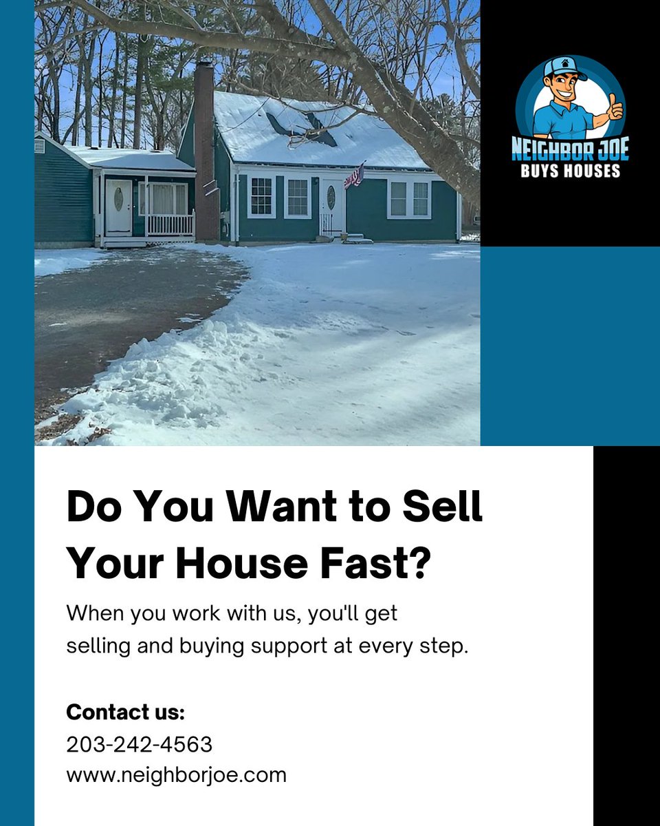 Neighborjoebuys's tweet image. Sell your home easily and hassle-free with Neighbor Joe Buys Houses!
Go to neighborjoe.com or call at 203-242-4563 #sellmyhouse #sellmyhousenow #forclosure #realestate #realestate #neighborjoe #cashoffer #sellmyhouseforcash #sellmyhouseforcashct