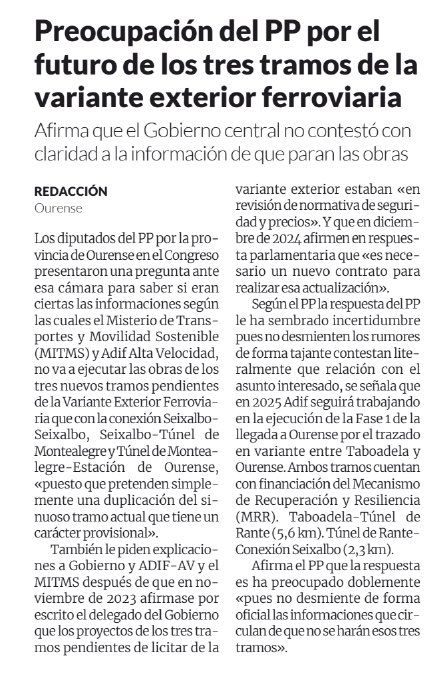 CelsoDelgadoOU's tweet photo. No es admisible que @Adif_es y  @transportesgob pretendan dejar la LAV a Galicia con un tramo de trazado sinuoso de 8 km y de vía única mixta desde Seixalbo hasta la estación de #Ourense. Liciten ya las obras pendientes y dejen de poner excusas !🚄
https://t.co/PcZNbG1811 https://t.co/bTe1tKDR9t