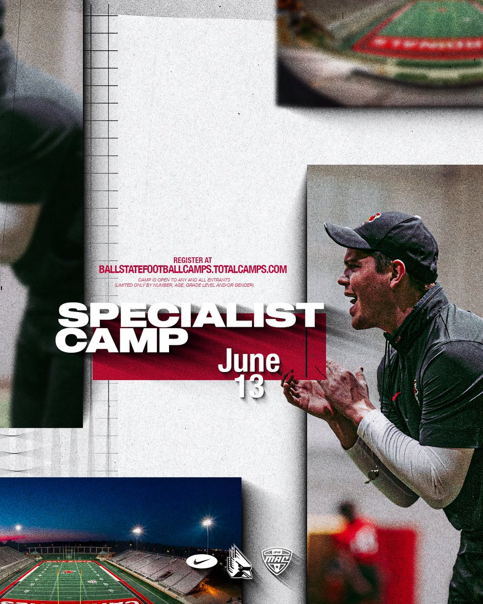 The Ball State Football Specialist camp is June 13th! Time for the SPECS to show out! Sign up at ballstatefootballcamps.totalcamps.com today.