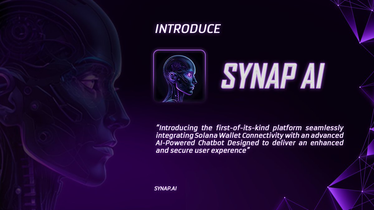 synappai's tweet photo. introduce SyanpAi

 the first-of-its-kind platform seamlessly integrating Solana wallet connectivity with an advanced AI-powered chatbot, designed to deliver an enhanced, intuitive, and secure user experience. https://t.co/3L8h9fF1dK