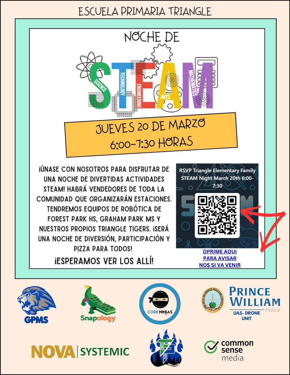TRES Annual STEAM Night is coming up next week!
Where? TRES
When? Thursday March 20th
Time? 6:00-7:30
Please see the flyer below and RSVP for a night full of STEAM events!
RSVP here or scan the QR code on the flyer! forms.office.com/r/aSFe8HCVAK