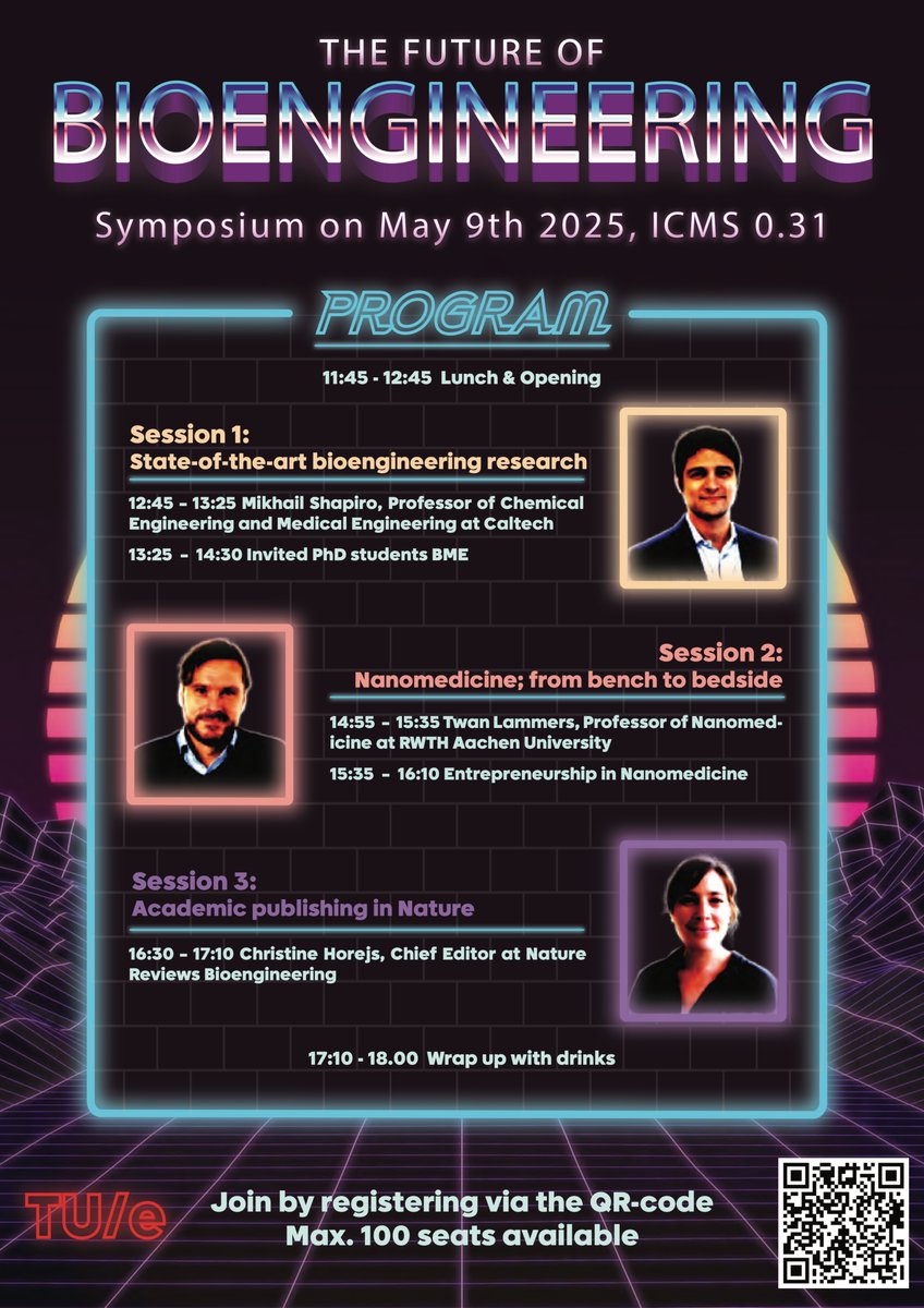 MulderLab (@willemnano) on Twitter photo On may 9th, we will host THE FUTURE OF BIOENGINEERING🧪 symposium.
Featuring <a href="/ChristineHorejs/">Christine Horejs</a> from <a href="/natrevbioeng/">Nature Reviews Bioengineering</a>, <a href="/twan_lammers/">Twan Lammers</a> from <a href="/RWTH/">RWTH Aachen</a> and <a href="/mikhailshapiro/">Mikhail Shapiro (same on bsky) 🇺🇦</a> from <a href="/Caltech/">Caltech</a>.
Only 100 spots available & we prioritize <a href="/TUeindhoven/">TU Eindhoven</a> folks.
Register here: forms.gle/tNgGzG2VUtFkML… On may 9th, we will host THE FUTURE OF BIOENGINEERING🧪 symposium.
Featuring <a href="/ChristineHorejs/">Christine Horejs</a> from <a href="/natrevbioeng/">Nature Reviews Bioengineering</a>, <a href="/twan_lammers/">Twan Lammers</a> from <a href="/RWTH/">RWTH Aachen</a> and <a href="/mikhailshapiro/">Mikhail Shapiro (same on bsky) 🇺🇦</a> from <a href="/Caltech/">Caltech</a>.
Only 100 spots available & we prioritize <a href="/TUeindhoven/">TU Eindhoven</a> folks.
Register here: forms.gle/tNgGzG2VUtFkML…