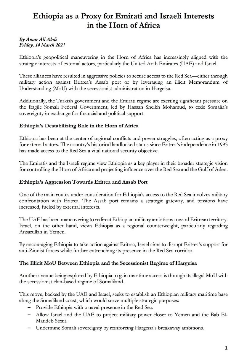 GlosoyaOrg's tweet image. 🔴 The Horn of Africa stands at a critical crossroads as global and regional powers manipulate its fragile geopolitics to advance their strategic interests. At the center of this web is Ethiopia and the failed regime of Colonel Abiy, a country that has historically pursued…