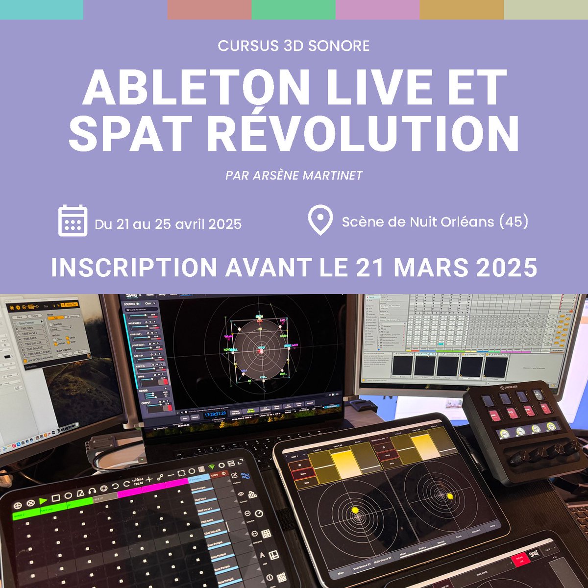 For our French community. 🇫🇷

Il reste des places pour la prochaine formation Ableton Live x SPAT Revolution avec Whiti Audio Formation.

Pour plus d'information:
formation.whitiaudio.fr/formations/abl…