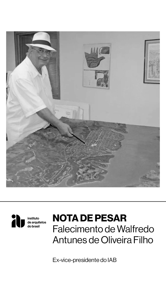 IAB_Brasil's tweet photo. A Direção Nacional do IAB lamenta profundamente a morte de Walfredo Antunes de Oliveira Filho, um dos arquitetos responsáveis pelo planejamento urbano de Palmas, capital do Tocantins, e ex-vice-presidente do IAB no biênio 2010-2012. https://t.co/UaAlJ1hcfY