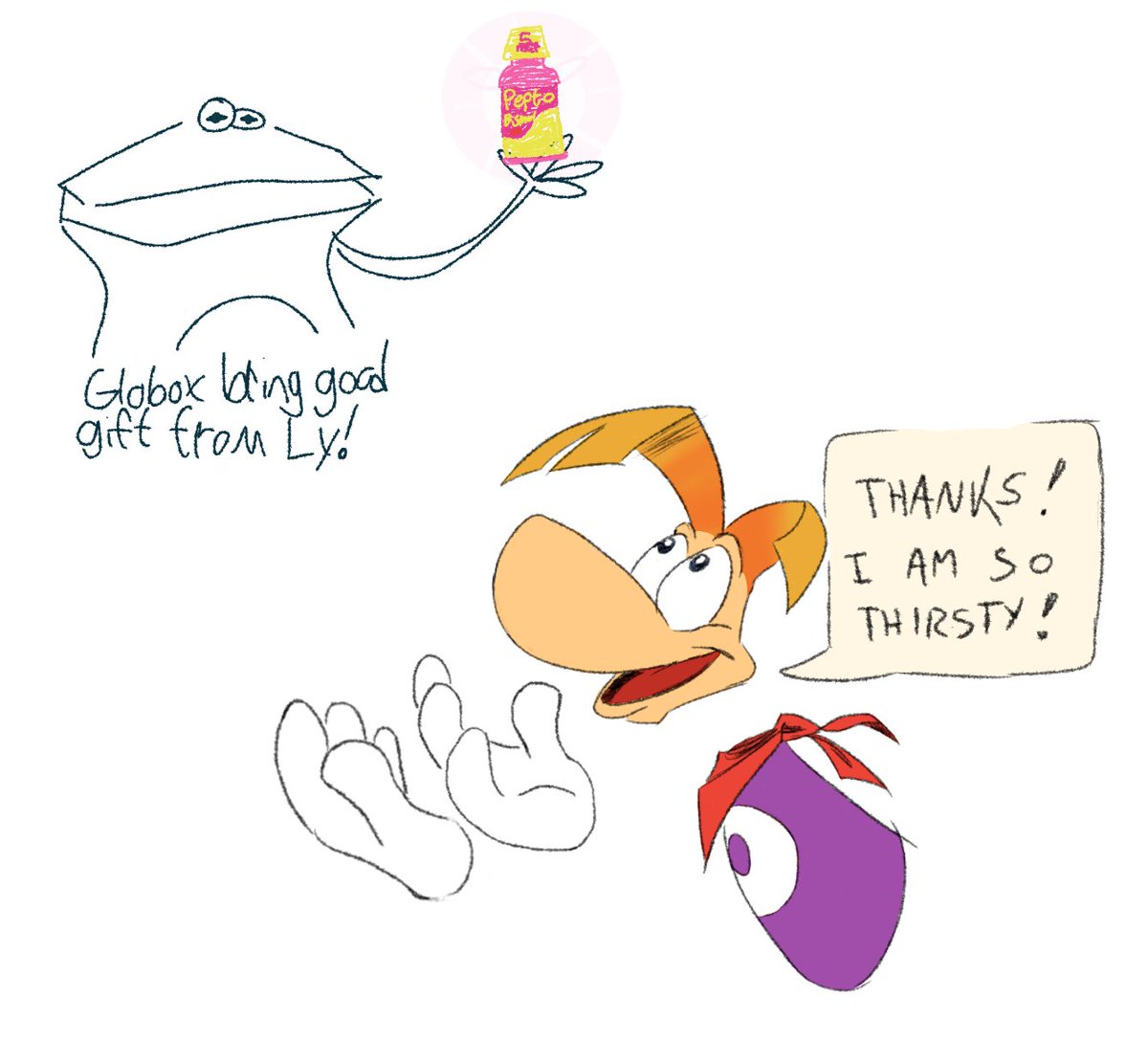 How sweet of Ly to gift some Pepto Bismol to her friends in need..

That Rayman is my contribution to a drawpile we recently had in our Discord server 😆