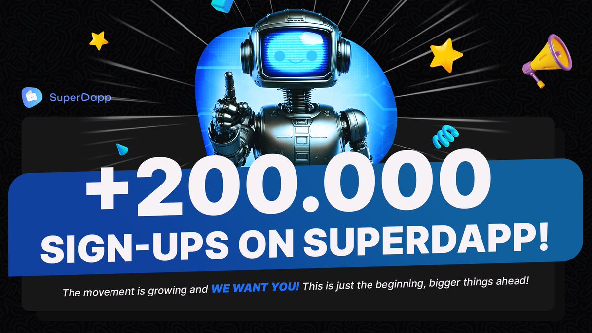 +200,000 sign-ups and counting 🎉

SuperDapp is growing faster than ever, with thousands of users and creators, and they all need Super Groups to join and start earning $SUPR rewards 👀

Don't waste your time, join Web.SuperDapp.ai, and create your Super Group today! 🤑