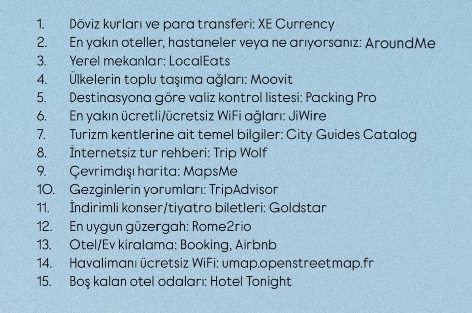 alitekintr's tweet photo. Yurt dışına çıkarsanız seyahatinizde çok işinize yarayacak uygulamaların bir listesini hazırladım. Kaydedin lazım olur. https://t.co/rRECVAH17H