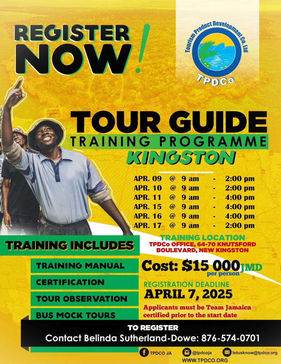 tpdcoja's tweet image. Join us in Kingston for an immersive Tour Guiding training!

Registration deadline: April 7, 2025

🗓️ Training Dates:
• April  9
• April 10
• April 11
• April 15
• April 16
• April 17

Sharpen your skills and share your passion for exploration! 🚶🏽‍♀️🚶🏞️

#tourguidetraining…