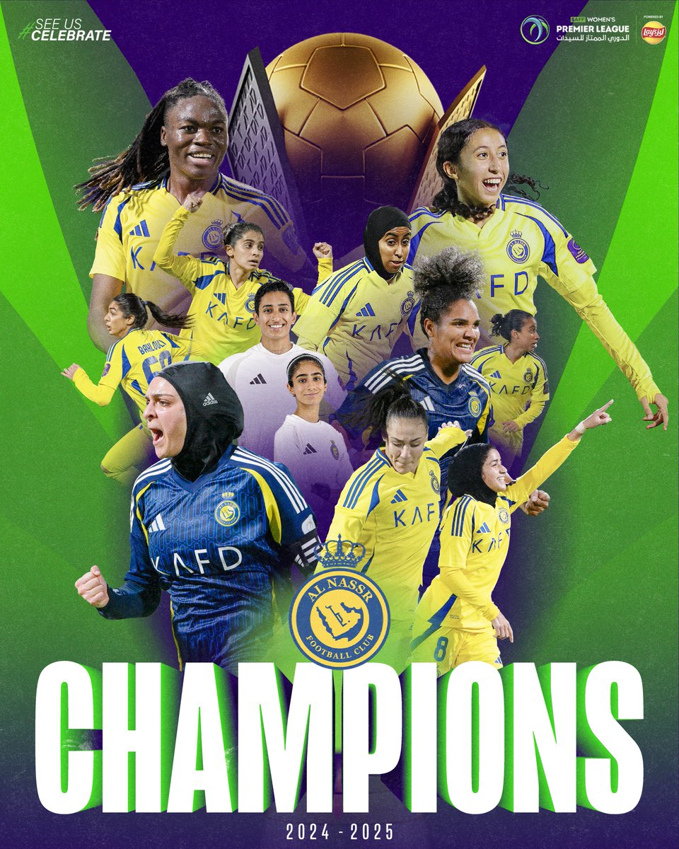 بـعـنوان الـذهـب! 🏆
الـنـصـر بـطـل 🥇

@alnassrfcw يحقق لقب النسخة الثالثة من #الدوري_الممتاز_للسيدات 25/24 🔝

تـهـانيـنـا لنادي النصر وجماهـيـره 🎊