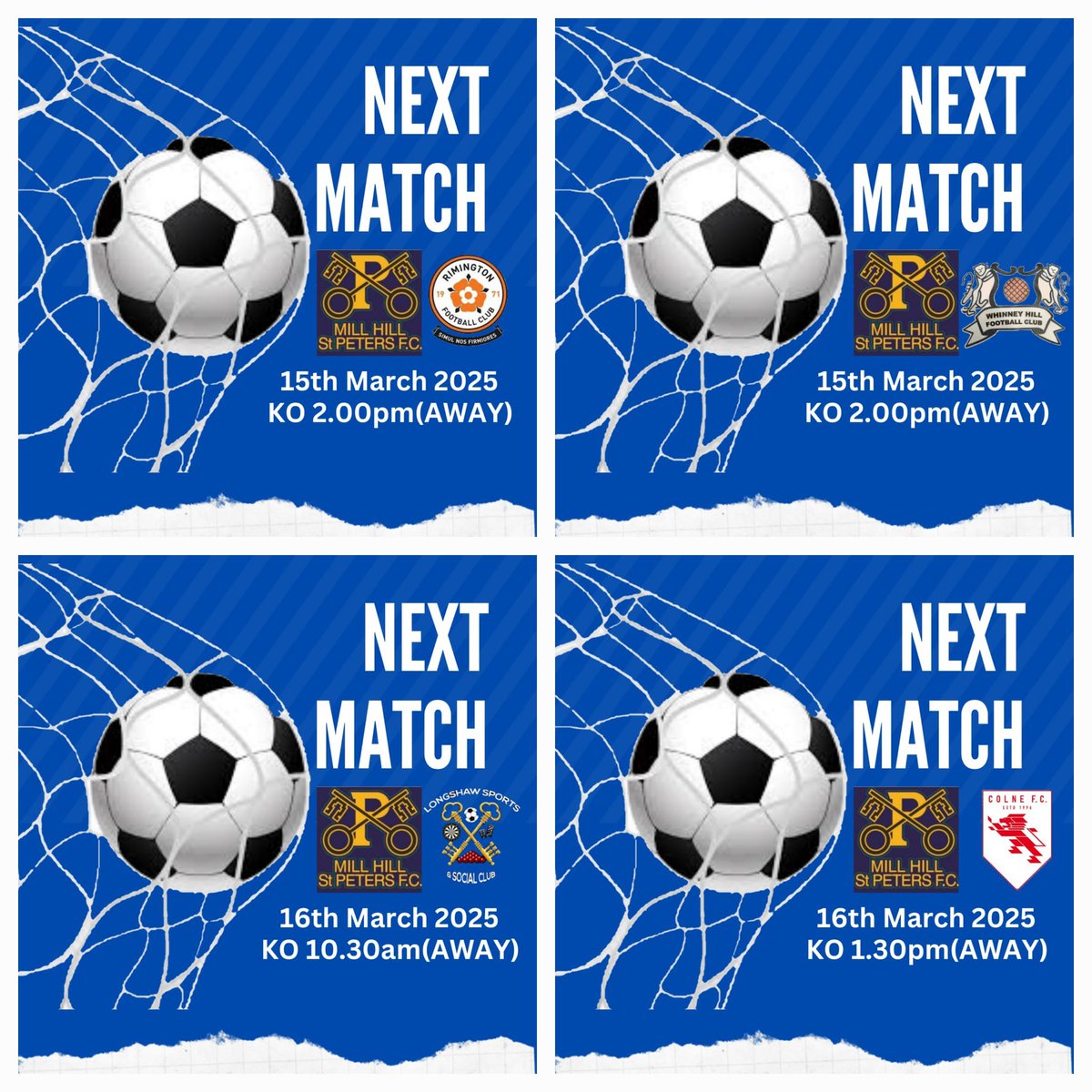 No home games this weekend but all 4 teams in action
1st team v Rimmington
2nd team v Whinney Hill
Sunday Senior team v Longshaw
U18s v Colne Juniors