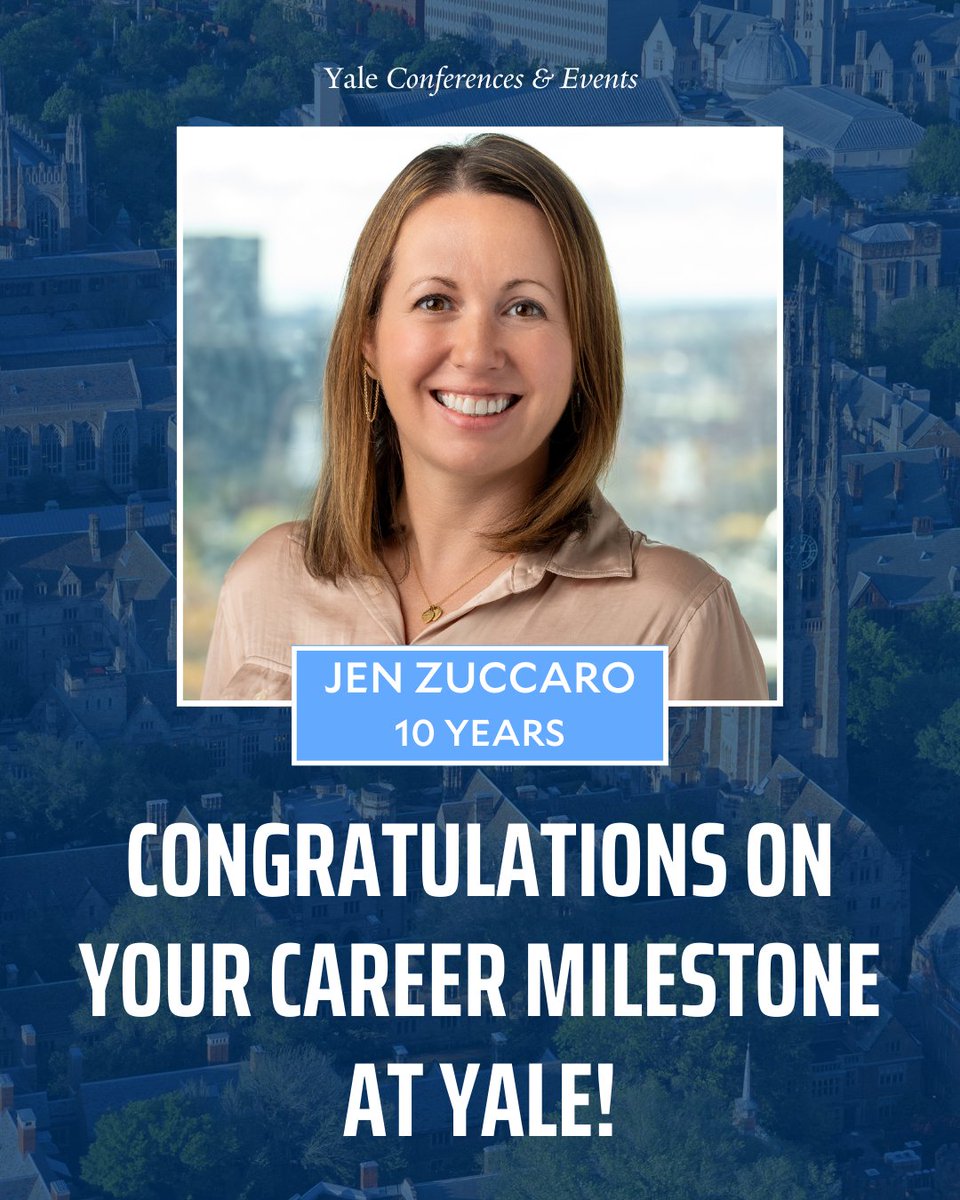 🎉 Join us in congratulating our Director, Jen Zuccaro, who celebrates 10 years at Yale today!

Jen, your leadership and commitment to excellence are unmatched, and we are so grateful for all that you do for YC&amp;E!