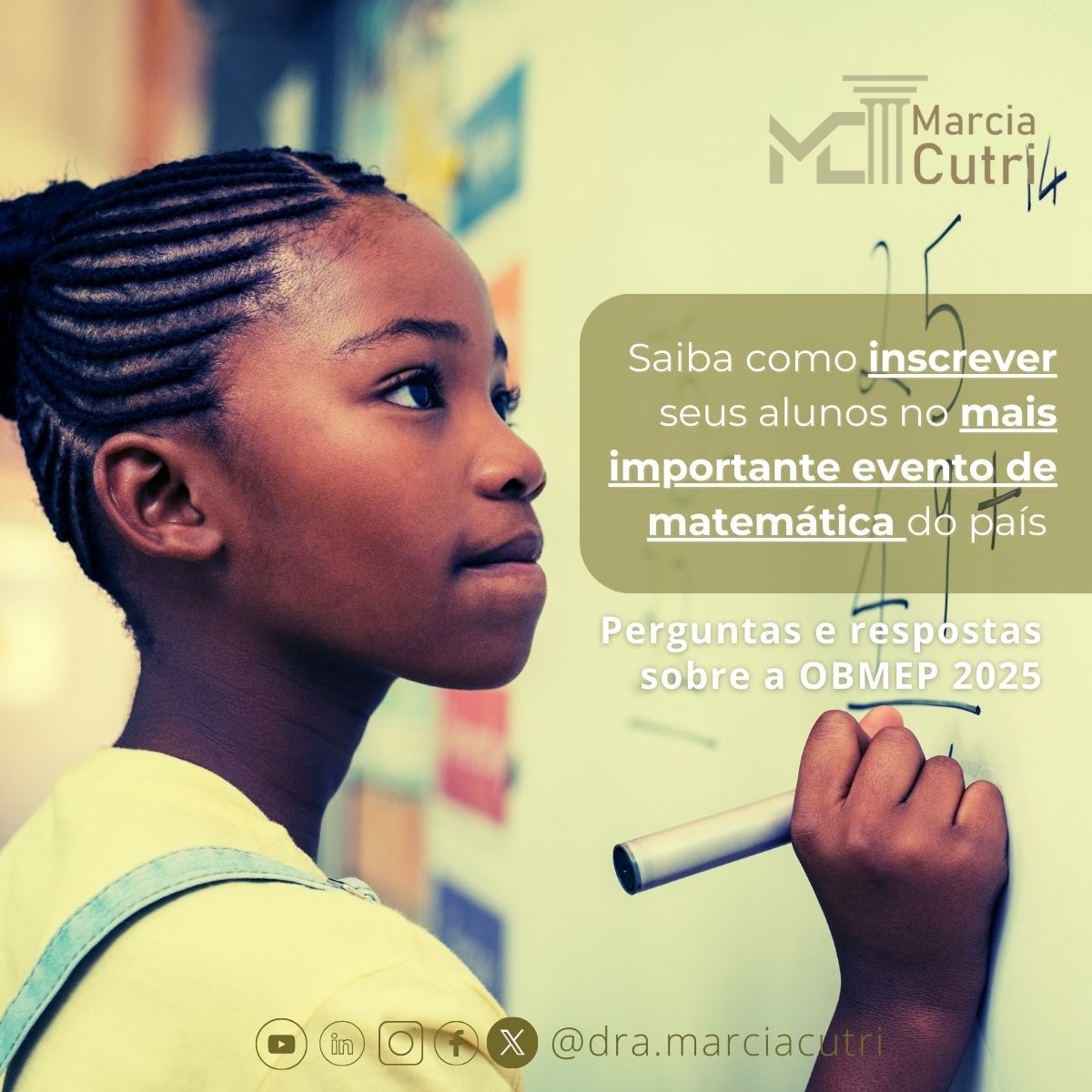 MarciaCutri's tweet photo. Matemática é arte e criatividade!
No Dia Internacional da Matemática, colaboramos para que essa disciplina inspire a inovação e o pensamento crítico de cada um! Aproveite a data e inscreva a sua escola na OBMEP. Quer saber mais? https://t.co/jkIToXHUro
#DraMarciaCutri #OBMEP https://t.co/wBW0dvUSG8