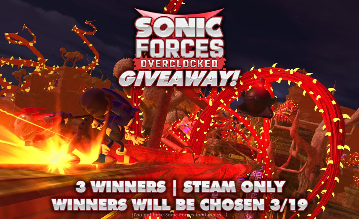 ✨️GIVEAWAY TIME!✨️
We are giving away THREE COPIES of Sonic Forces to THREE WINNERS! (STEAM ONLY)

To enter:
-Follow <a href="/SFOverclocked/">Sonic Forces Overclocked</a> 
-Like &amp; Retweet!
-???
-Possibly profit?

Winners will be announced on March 19th!

#SonicTheHedgehog #SonicForces #SonicForcesOverclocked