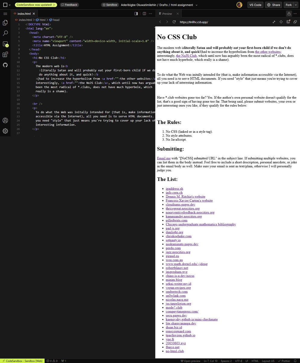 CodesmartWeb5's tweet image. Hun...You learn by practising. A project built only with the use of HTML which is just the skeletal part. Making use of different tags just as am taught by my instructor at #Arowosegbe Foundation #TechWitsClan Solutions.
#LEARNANDGROWWITHTECHWITSCLAN
#FRONTENDDEVELOPMENT
#HTML