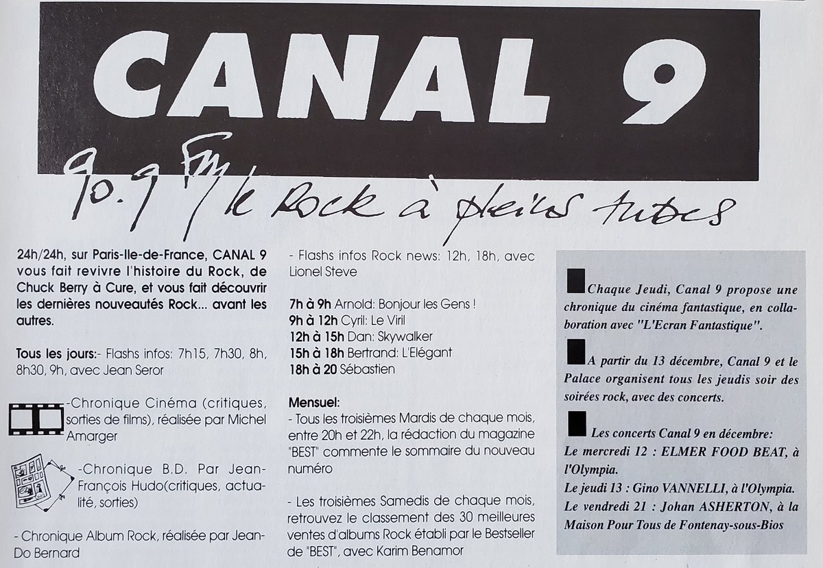 MecaDesOndes's tweet image. LE BONUS DE LA MÉCA :
En complément de notre émission avec Arnold, retour en 1990 avec cette archive qui nous présente Canal 9, ancienne radio parisienne et rock disparue en 1991, où Arnold officiait le matin.
Vous avez déjà écouté cette radio à l'époque sur votre poste FM ?