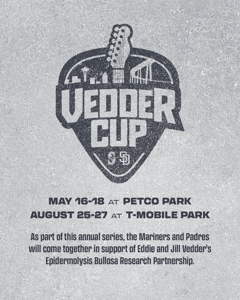 MLB's tweet photo. The Mariners and Padres will face off in the Vedder Cup!

Each year, the winner of the annual series will get to keep the Vedder Cup trophy, which was designed by Eddie Vedder himself

Vedder, a Rock-and-Roll Hall of Famer as lead singer of the legendary band Pearl Jam, is a one-time resident of both San Diego and Seattle