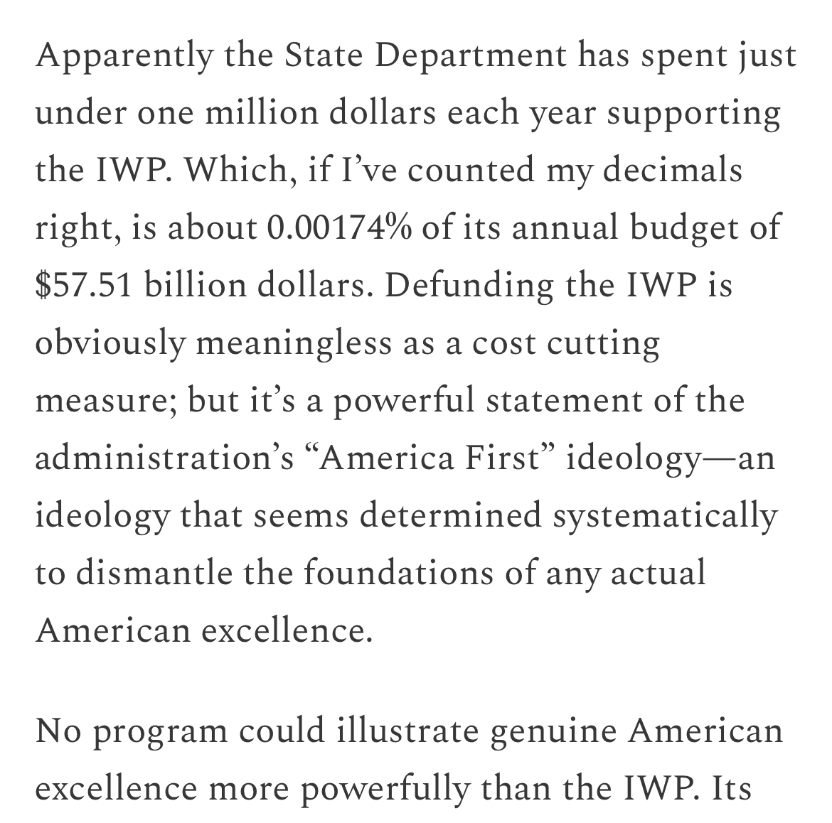 I wrote about the International Writing Program at the University of Iowa, which was a crucial part of my literary education. It’s now fighting for its future after losing its funding last week. Free post; no paywall. 

Link in profile.