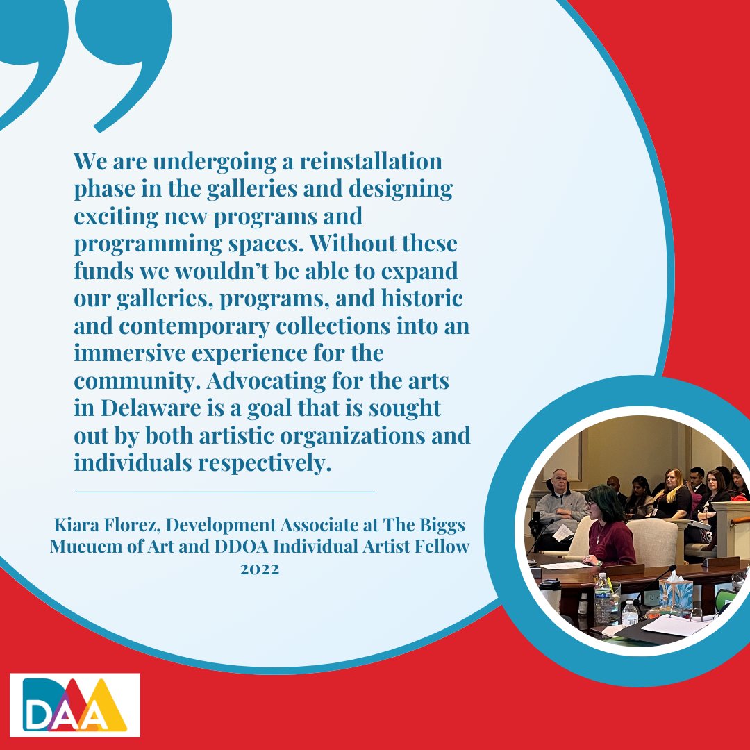 Delaware Arts Alliance is leading an advocacy campaign to increase state arts funding by $1M in the FY26 state operating budget!

Read more about what other arts advocates are saying and take 5 minutes to personalize your own email message: bit.ly/DAAadvocacycam…
