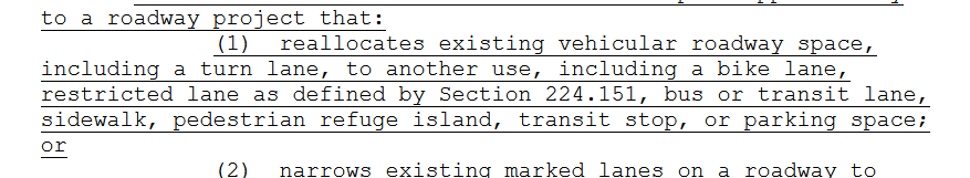 In the running for worst bill of the session? SB 1993/HB 4348

capitol.texas.gov/BillLookup/His…

If roadway is reallocated to a bus stop, parking space, sidewalk, etc, then people can snitch to the state and if they agree, they take away that city's affordable housing money for a year.