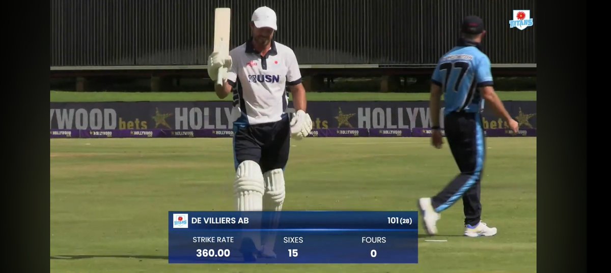 ACSJatin's tweet photo. AB de Villiers  101 (28)

15 sixes, 0 fours, 1 dot ball 

and a strike rate of 360. 

'Mr. 360' lives on! 

@ABdeVilliers17
#ABdeVilliers #Mr360 #CricketLegend https://t.co/0GNwfm5A8m