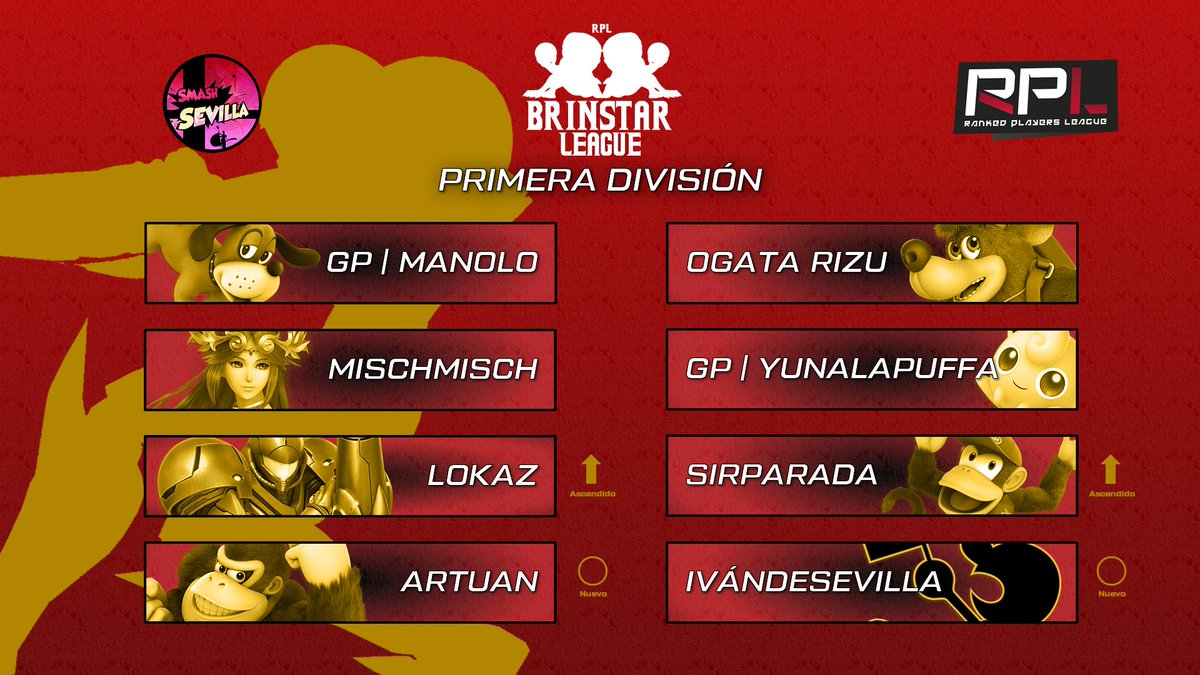 RP League (@rankedplayers) on Twitter photo La Primera División llega con ascendidos de la pasada temporada y nuevos aspirantes en esta categoría que puede conocer un nuevo campeón.
➡️ <a href="/ManoloBolos/">GP | Manolo🐕🦺</a>
➡️ <a href="/ORIZU017/">Ogata Rizu</a>
➡️ Mischmisch
➡️ <a href="/YunaLaPuffa/">GP | YunaLaPuffa</a>
➡️ <a href="/LokazKelok/">¥</a>
➡️ <a href="/SirParada/">SirParada</a>
➡️ <a href="/Artuan_/">Artuan</a>
➡️ <a href="/IvanRomeroSSB/">IvándeSevilla</a> La Primera División llega con ascendidos de la pasada temporada y nuevos aspirantes en esta categoría que puede conocer un nuevo campeón.
➡️ <a href="/ManoloBolos/">GP | Manolo🐕🦺</a>
➡️ <a href="/ORIZU017/">Ogata Rizu</a>
➡️ Mischmisch
➡️ <a href="/YunaLaPuffa/">GP | YunaLaPuffa</a>
➡️ <a href="/LokazKelok/">¥</a>
➡️ <a href="/SirParada/">SirParada</a>
➡️ <a href="/Artuan_/">Artuan</a>
➡️ <a href="/IvanRomeroSSB/">IvándeSevilla</a>