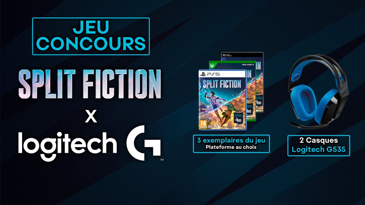 EA France (@eafrance) on Twitter photo 🎉 CONCOURS SPLIT FICTION 🎉
Pour fêter la sortie de Split Fiction, le dernier jeu d’<a href="/HazelightGames/">Hazelight Studios</a>, on vous offre la chance de remporter 3 exemplaire du jeu ET 2 casque Logitech G535 sans fil ! 🔥
🥇 1er prix : 2 casques Logitech G535 pour ton/ta mate et toi + Un exemplaire de 🎉 CONCOURS SPLIT FICTION 🎉
Pour fêter la sortie de Split Fiction, le dernier jeu d’<a href="/HazelightGames/">Hazelight Studios</a>, on vous offre la chance de remporter 3 exemplaire du jeu ET 2 casque Logitech G535 sans fil ! 🔥
🥇 1er prix : 2 casques Logitech G535 pour ton/ta mate et toi + Un exemplaire de