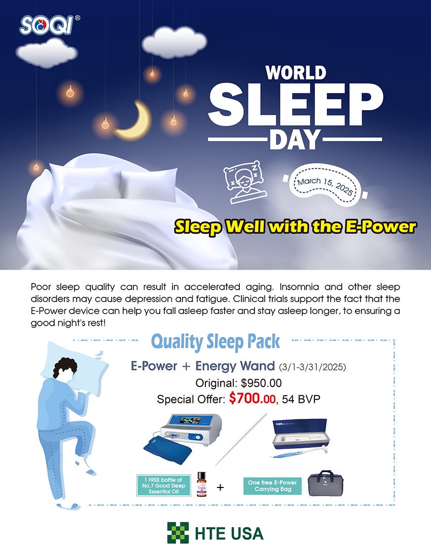 HTEUSA's tweet photo. Happy World Sleep Day!
Low or poor sleep can affect our energy levels and cell reproduction, contributing to premature aging. HTE is offering a limited time special offer to improve your sleep cycle! Check out our Quality Sleep Pack today! https://t.co/sQoYDjb2K5