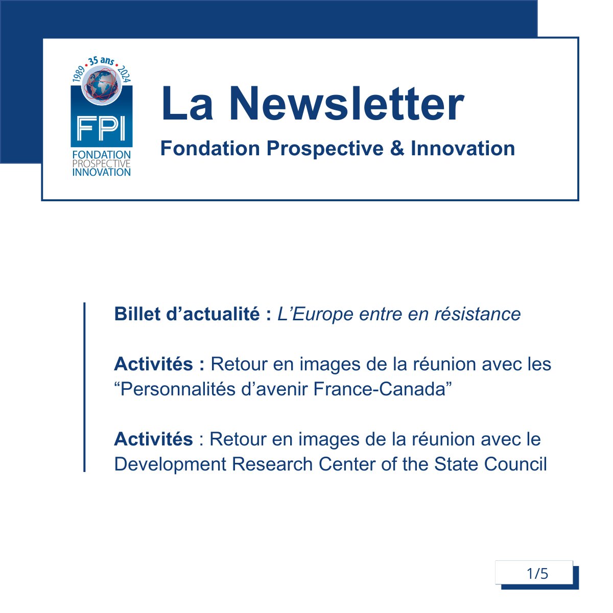 Fondation Prospective & Innovation (@fondationfpi) on Twitter photo ➡️ Découvrez la Newsletter de la <a href="/FondationFPI/">Fondation Prospective & Innovation</a> du vendredi 14 mars 2025 : urls.fr/0Q9KFk
📷 Pour retrouver nos publications et suivre notre programmation : urls.fr/BMpM0F
<a href="/jpraffarin/">Jean-Pierre Raffarin</a> <a href="/jf_cope/">Jean-François Copé</a> <a href="/EmmanuellePeres/">Emmanuelle PERES</a> <a href="/mickaelvallet/">Mickaël Vallet</a> <a href="/FranceCanada_/">France-Canada</a> ➡️ Découvrez la Newsletter de la <a href="/FondationFPI/">Fondation Prospective & Innovation</a> du vendredi 14 mars 2025 : urls.fr/0Q9KFk
📷 Pour retrouver nos publications et suivre notre programmation : urls.fr/BMpM0F
<a href="/jpraffarin/">Jean-Pierre Raffarin</a> <a href="/jf_cope/">Jean-François Copé</a> <a href="/EmmanuellePeres/">Emmanuelle PERES</a> <a href="/mickaelvallet/">Mickaël Vallet</a> <a href="/FranceCanada_/">France-Canada</a>