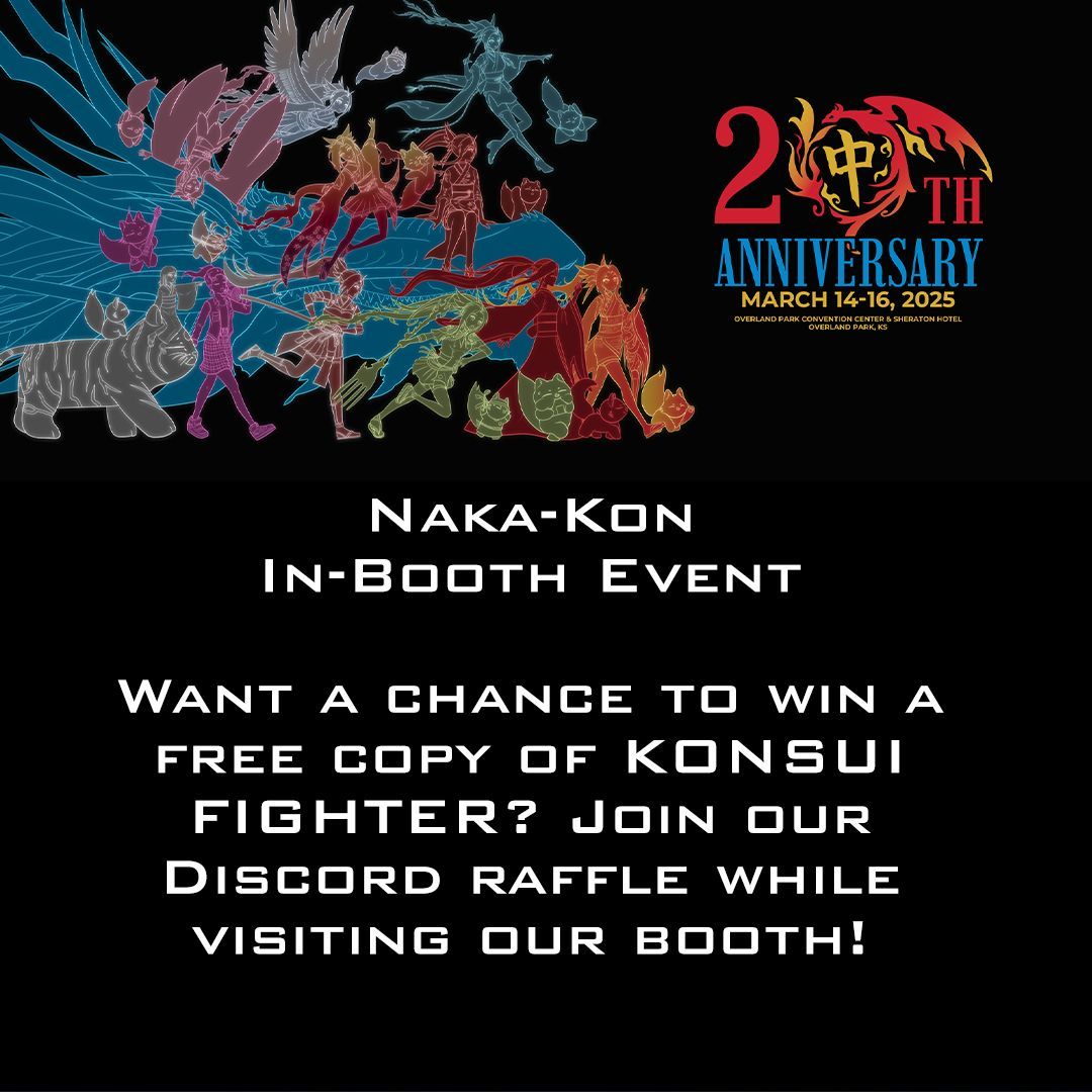 Attending #NakaKon this weekend? Come by our booth in the gaming area to enter for a chance to win a copy of KONSUI FIGHTER! Come say hi, check out the game, and test your skills—we’d love to see you! #Naka #KC #KansasCity #NakaKon2025 #FGC #IndieDev