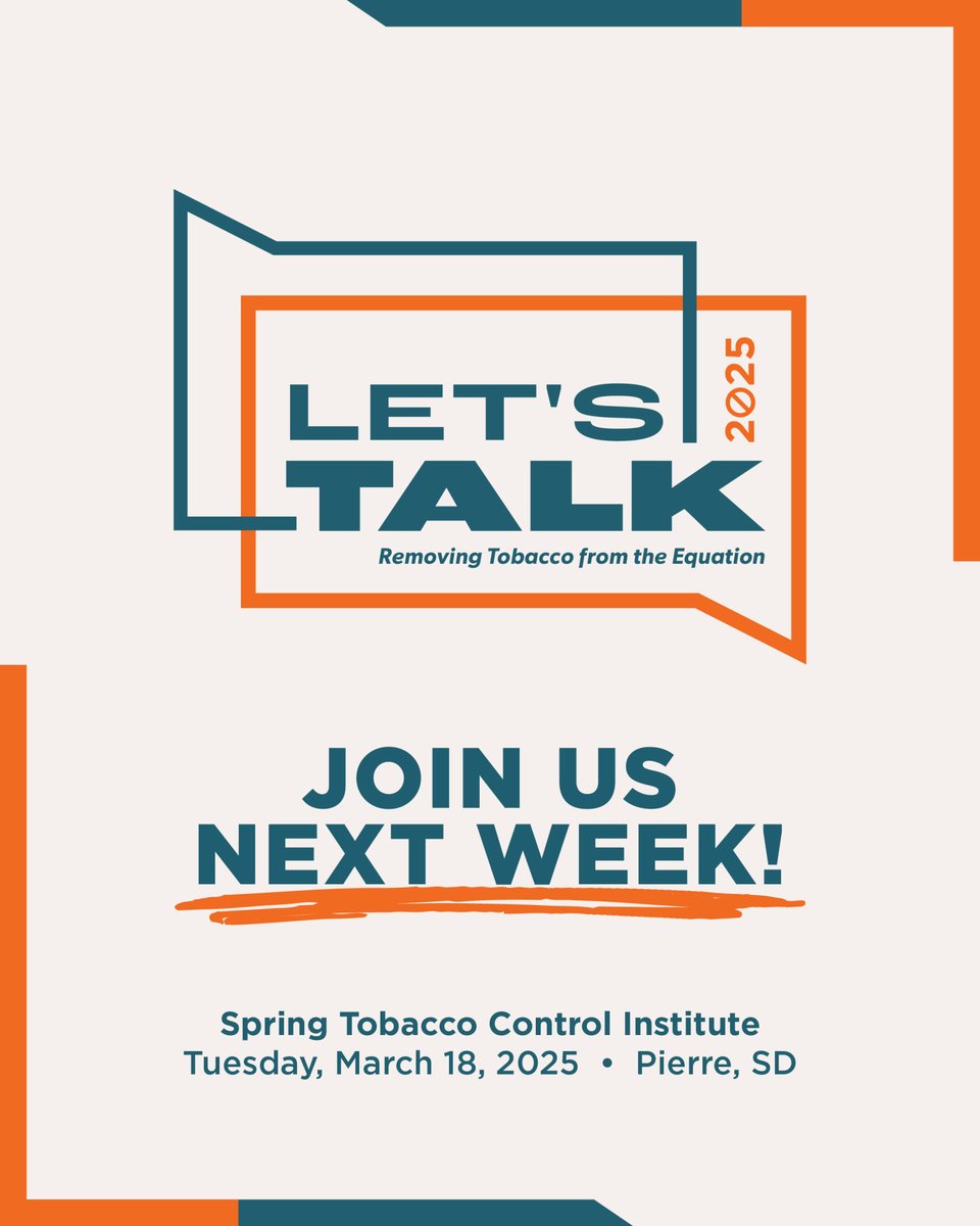 SDQuitLine's tweet image. Next week is our Spring Tobacco Control Institute! Let&apos;s work together to remove tobacco from the equation. Are you joining us? Learn about the event — quittobaccosd.com/spring-tobacco…

#SDQuits #LetsQuit